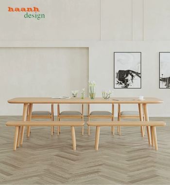 Bàn họp gỗ tự nhiên dáng dài bo góc hiện đại - HPP 018