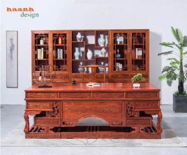 Bàn lãnh đạo gỗ giả cổ gõ đỏ tự nhiên thiết kế cổ điển-BGG 004