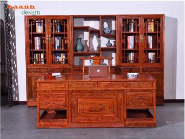 Bàn lãnh đạo gỗ giả cổ gõ đỏ tự nhiên thiết kế cổ điển-BGG 004