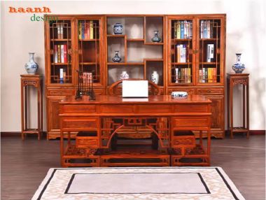 Bàn lãnh đạo gỗ giả cổ gõ đỏ tự nhiên thiết kế cổ điển-BGG 004