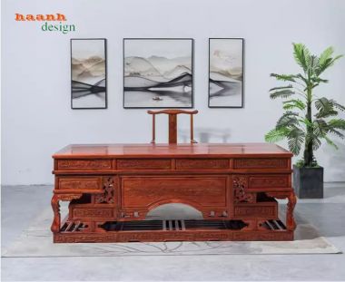 Bàn lãnh đạo gỗ giả cổ gõ đỏ tự nhiên thiết kế cổ điển-BGG 004