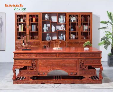 Bàn lãnh đạo gỗ giả cổ gõ đỏ tự nhiên thiết kế cổ điển-BGG 004
