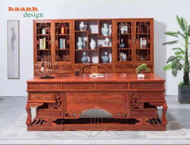 Bàn lãnh đạo gỗ giả cổ gõ đỏ tự nhiên thiết kế cổ điển-BGG 004