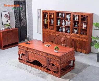Bàn lãnh đạo gỗ giả cổ gõ đỏ tự nhiên thiết kế cổ điển-BGG 004