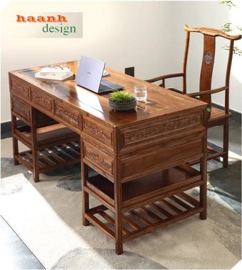 Bàn làm việc lãnh đạo kiểu trung hoa gỗ tự nhiên cổ điển-BGG 006