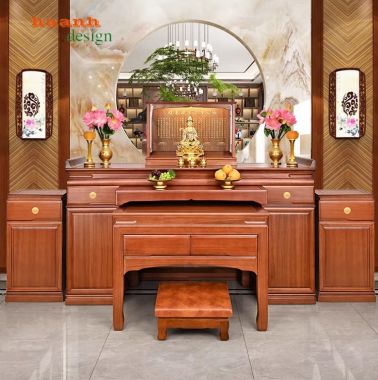 Bàn thờ gia tiên 2 tầng hoàn hảo giữa vẻ đẹp ý nghĩa tâm linh-BTH 004