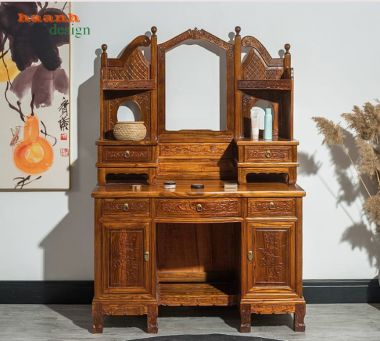 Bàn trang điểm giả cổ chạm khắc nhiều ngăn - BTD 007