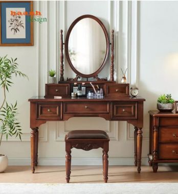 Bàn trang điểm giả cổ gương bầu dục 5 ngăn kéo - BTD 008