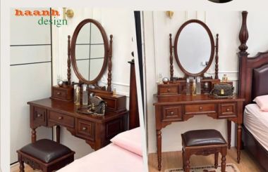 Bàn trang điểm giả cổ gương bầu dục 5 ngăn kéo - BTD 008