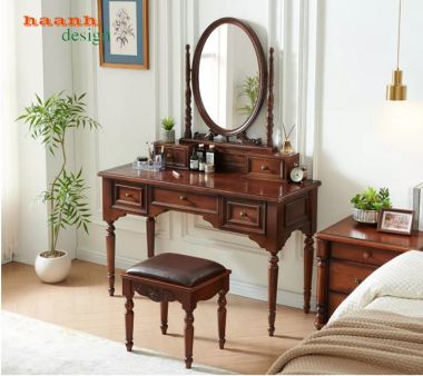 Bàn trang điểm giả cổ gương bầu dục 5 ngăn kéo - BTD 008