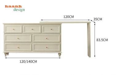 Bàn trang điểm tân cổ điển màu trắng nhiều ngăn - BTA 018