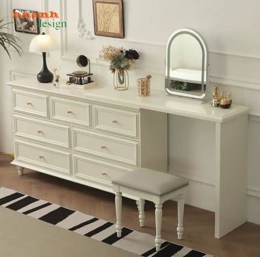 Bàn trang điểm tân cổ điển màu trắng nhiều ngăn - BTA 018