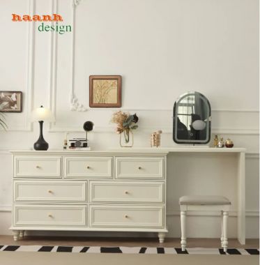 Bàn trang điểm tân cổ điển màu trắng nhiều ngăn - BTA 018