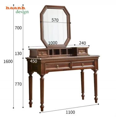Bàn gỗ trang điểm cao cấp phong cách cổ điển Mỹ sang trọng-BTA 017