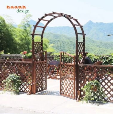 Cổng gỗ ngoài trời hiện đại cho biệt thự và resort-CVM 009