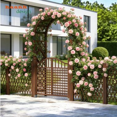 Cổng vòm sân vườn dáng cong kết hợp giàn leo - CVM 012