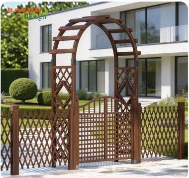 Cổng vòm sân vườn dáng cong kết hợp giàn leo - CVM 012