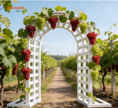 Cổng vòm sắt sân vườn dáng cong kết hợp cây leo - CVM 013