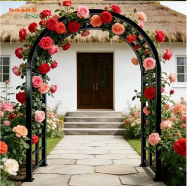 Cổng vòm sắt sân vườn dáng cong kết hợp cây leo - CVM 013