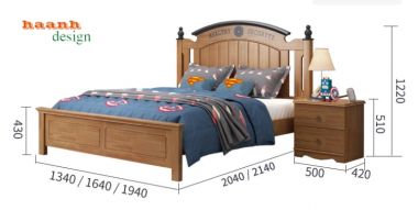Giường đơn trẻ em gỗ tự nhiên tân cổ điển GDN 001