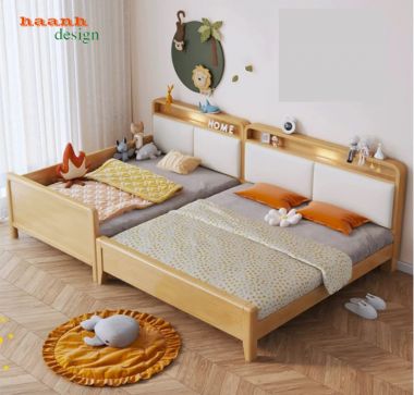 Giường đơn trẻ em gỗ tự nhiên thiết kế bo cong - GND 018