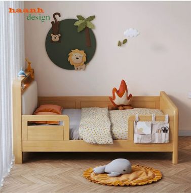 Giường đơn trẻ em gỗ tự nhiên thiết kế bo cong - GND 018