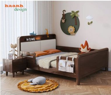 Giường đơn trẻ em gỗ tự nhiên thiết kế bo cong - GND 018
