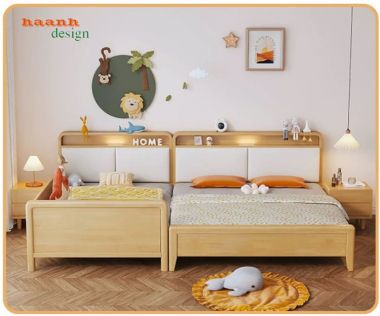 Giường đơn trẻ em gỗ tự nhiên thiết kế bo cong - GND 018