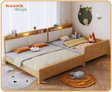 Giường đơn trẻ em gỗ tự nhiên thiết kế bo cong - GND 018