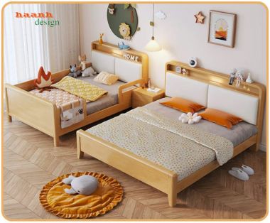 Giường đơn trẻ em gỗ tự nhiên thiết kế bo cong - GND 018