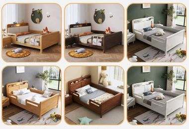 Giường đơn trẻ em gỗ tự nhiên thiết kế bo cong - GND 018