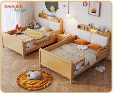 Giường đơn trẻ em gỗ tự nhiên thiết kế bo cong - GND 018