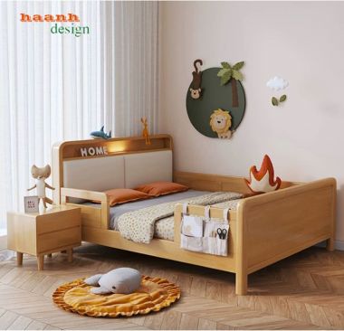 Giường đơn trẻ em gỗ tự nhiên thiết kế bo cong - GND 018