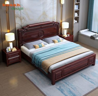Giường ngủ gỗ tự nhiên chạm khắc phong cách giả cổ á đông GNC 002