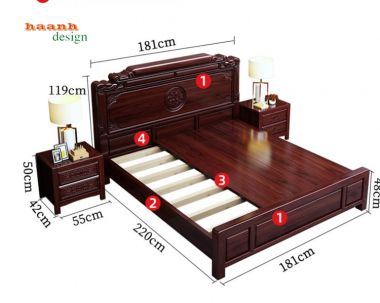 Giường ngủ gỗ tự nhiên chạm khắc phong cách giả cổ á đông GNC 002