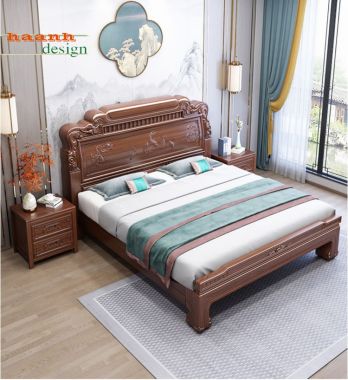 Giường ngủ gỗ tự nhiên giả cổ phong cách á đông GNC 001