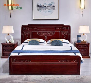 Giường ngủ gỗ tự nhiên giả cổ chạm hoa văn - GNC 016