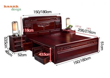 Giường ngủ gỗ tự nhiên giả cổ chạm hoa văn - GNC 016