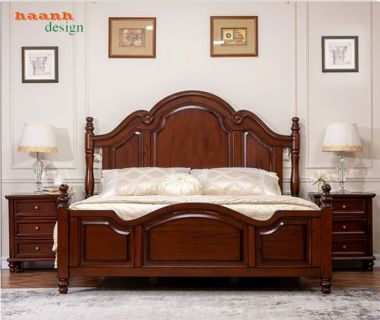 Giường gỗ hương đá cao cấp cho khách sạn sang trọng-GNK 010