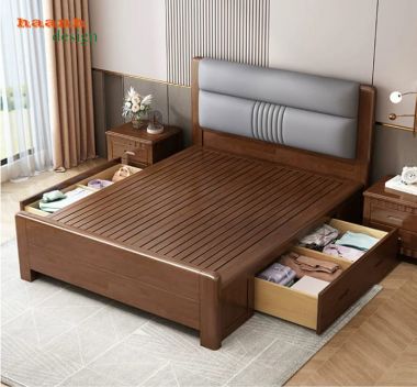 Giường ngủ khách sạn gỗ tự nhiên hiện đại - GNK 012