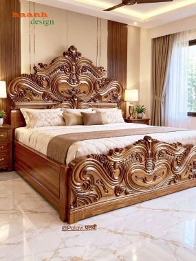 Giường ngủ gỗ tân cổ điển chạm khắc hoa văn - GGC 018