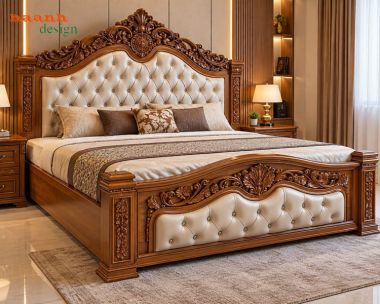 Giường ngủ gỗ tân cổ điển chạm khắc hoa văn - GGC 018