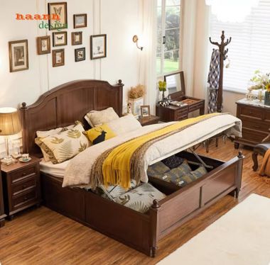 Mẫu giường tân cổ điển kiểu Mỹ gỗ óc chó nhập khẩu Bắc Mỹ-GGC 017