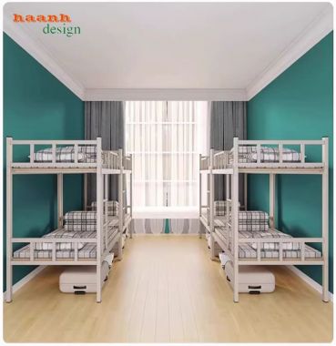 Giường tầng sắt đẹp sơn tĩnh điện kết hợp gỗ chống ẩm cao cấp-GTS 006