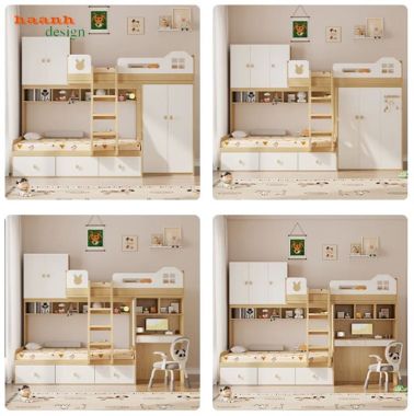 Giường tầng trẻ em đa năng tích hợp tủ và bàn học - GCT 009