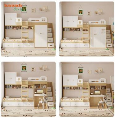 Giường tầng trẻ em đa năng tích hợp tủ và bàn học - GCT 009