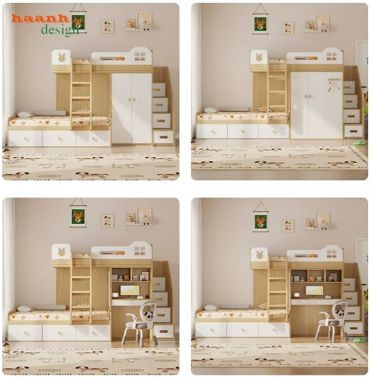 Giường tầng trẻ em đa năng tích hợp tủ và bàn học - GCT 009