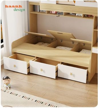 Giường tầng trẻ em đa năng tích hợp tủ và bàn học - GCT 009