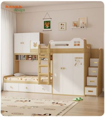 Giường tầng trẻ em đa năng tích hợp tủ và bàn học - GCT 009