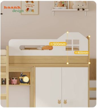 Giường tầng trẻ em đa năng tích hợp tủ và bàn học - GCT 009